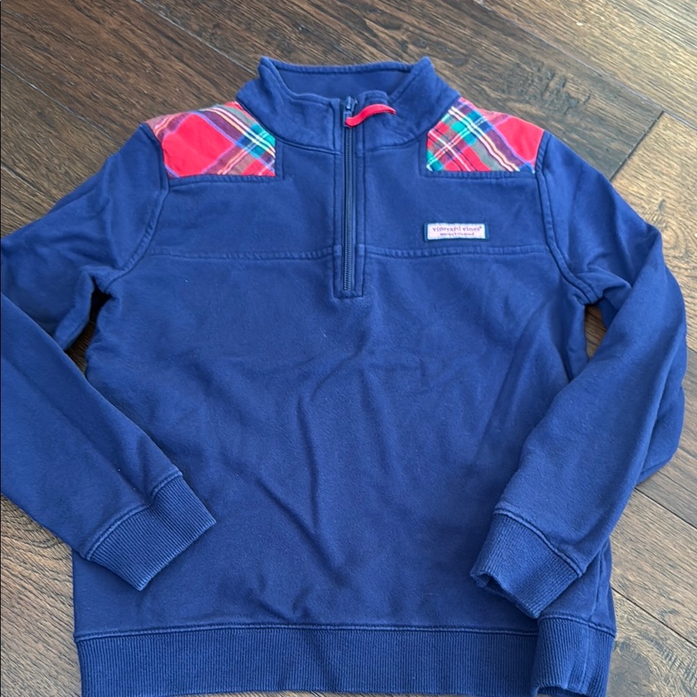 Vineyard Vines Blue and Red Zip Up with Stand-Up Collar